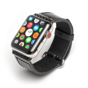 Watch Band to fit Apple watches </br>Carbon Fiber / Black Leather