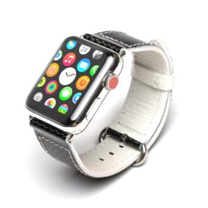 Watch Band to fit Apple watches</br>Carbon Fiber /  White Leather